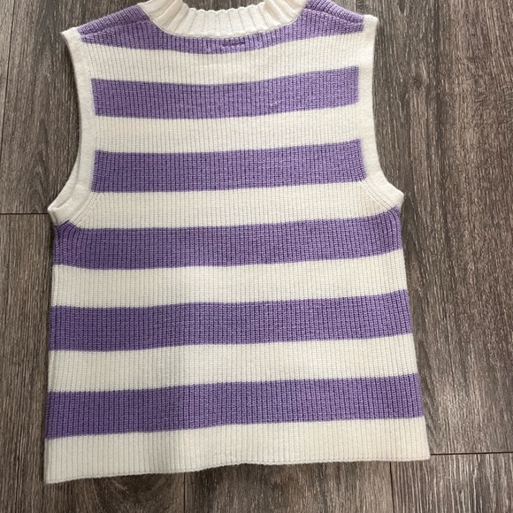 Striped Mock Neck Sweater Vest Ivory Lavender S - Picture 2 of 5